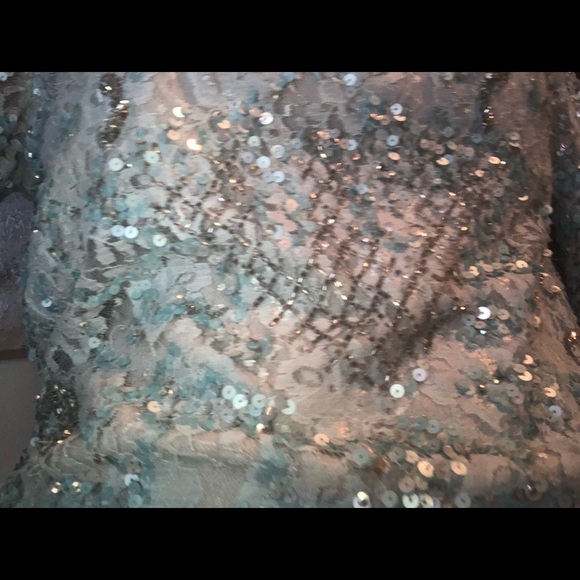 HOMECOMING/ FORMAL TEAL BLUE LONG SLEEVE DRESS - Picture 4 of 5